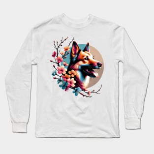 Drentsche Patrijshond in Spring Amidst Cherry Blossoms Long Sleeve T-Shirt